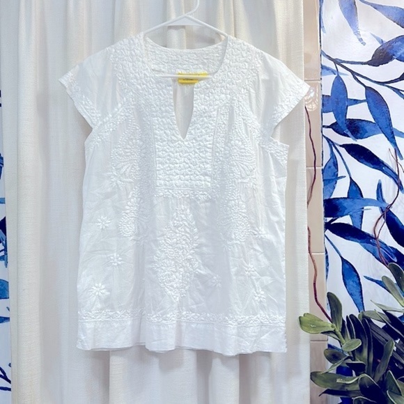 Women’s Roller Rabbit White Embroidered Cotton Linen Blend Top Size XS - Picture 1 of 6